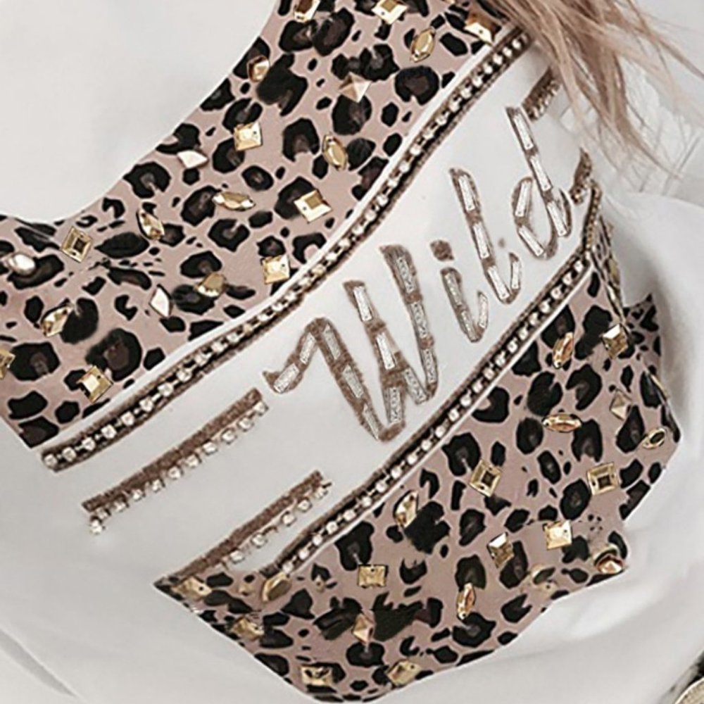Letter Leopard Print Rhinestone Decor Top - Picture 2 of 5